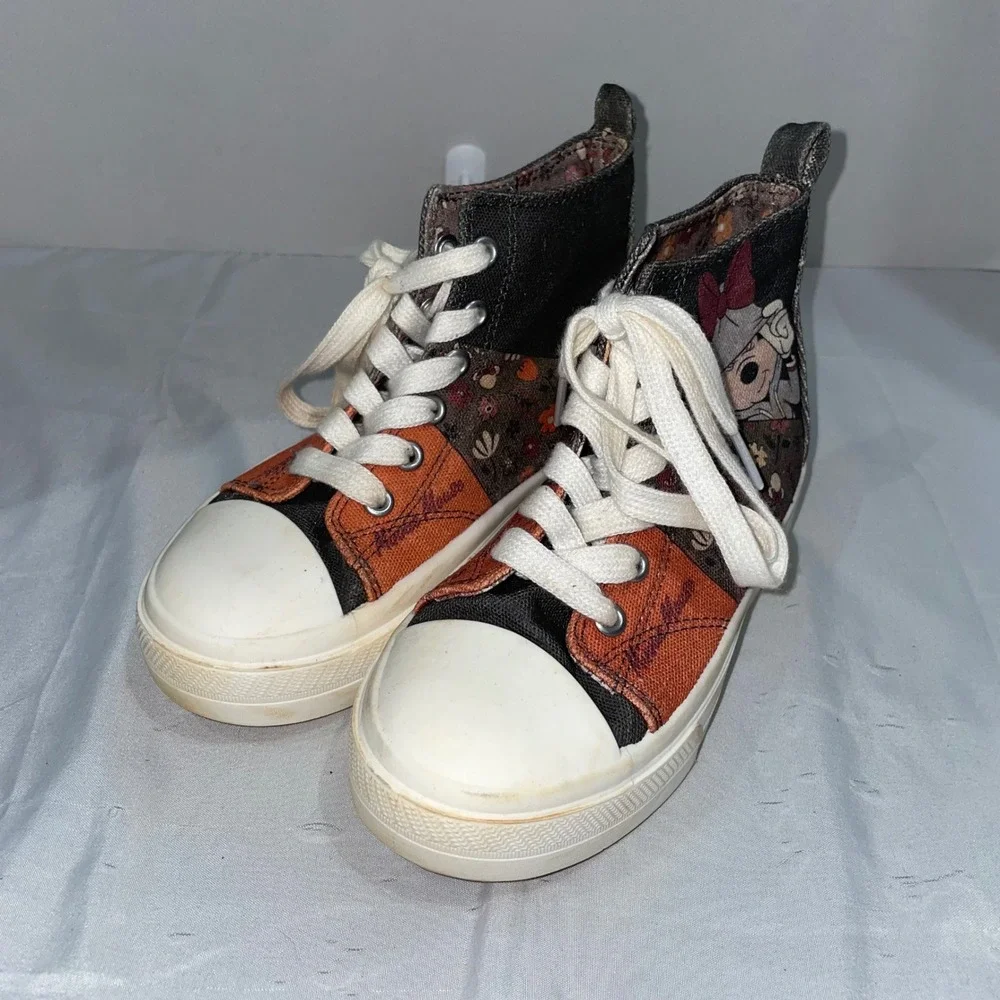Disney Minnie Mouse Kids High Top Sneakers Floral Patchwork Platform Shoes Sz 13